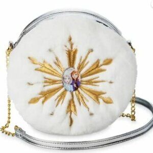 Disney Frozen Anna Elsa Snowflake Faux Fur Crossbody Purse Bag 7.5” Diameter